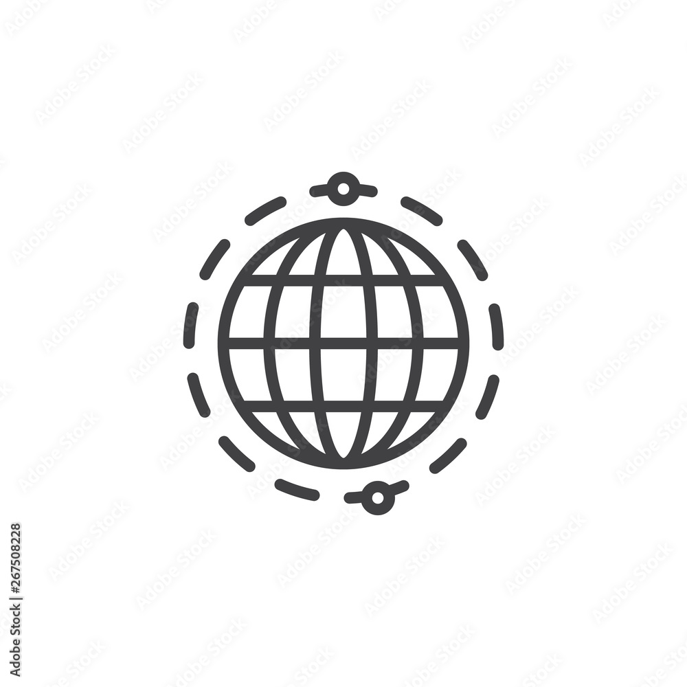 Global business line icon. linear style sign for mobile concept and web design. Around the earth globe outline vector icon. Symbol, logo illustration. Pixel perfect vector graphics Global business line icon. linear style sign for mobile concept and web design. Around the earth globe outline vector icon. Symbol, logo illustration. Pixel perfect vector graphics