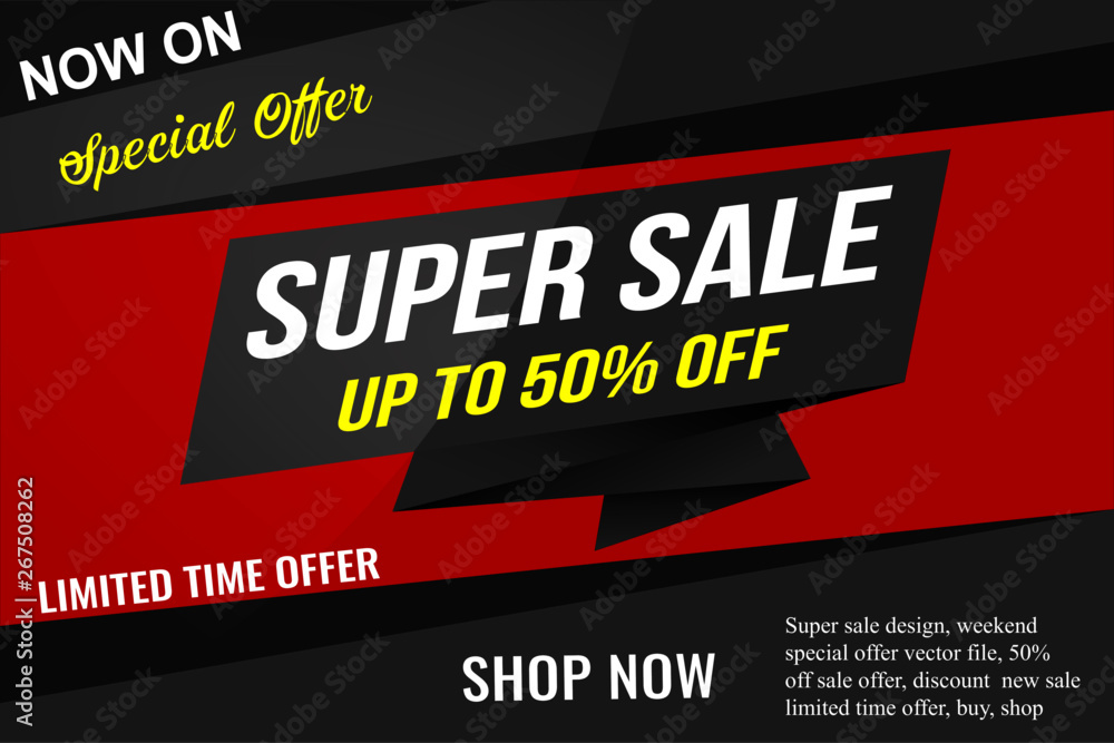 Super Sale background design, half price 50% sale offer