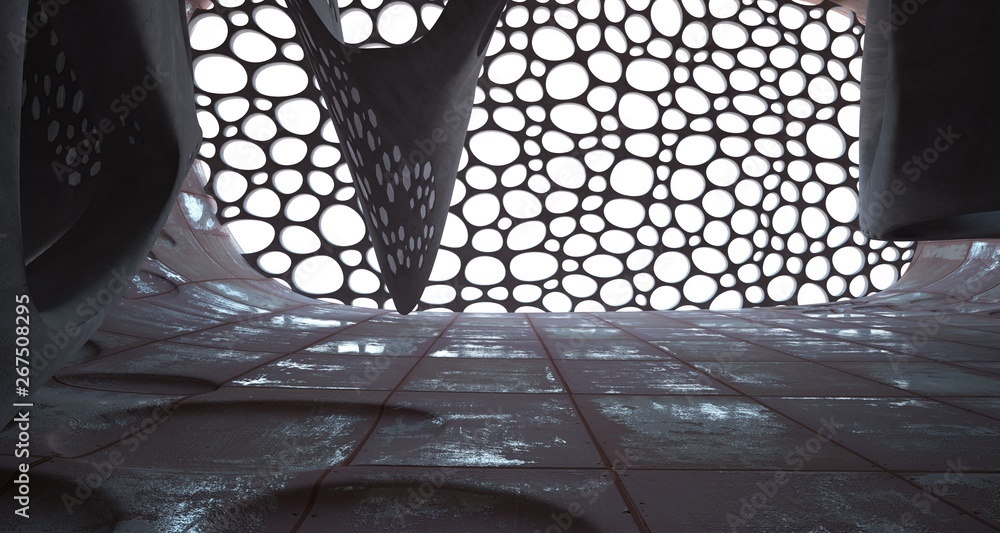 Empty smooth abstract room interior of sheets rusted metal . Architectural background. 3D illustration and rendering Empty smooth abstract room interior of sheets rusted metal . Architectural background. 3D illustration and rendering