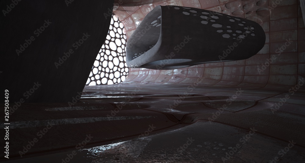 Empty smooth abstract room interior of sheets rusted metal . Architectural background. 3D illustration and rendering Empty smooth abstract room interior of sheets rusted metal . Architectural background. 3D illustration and rendering