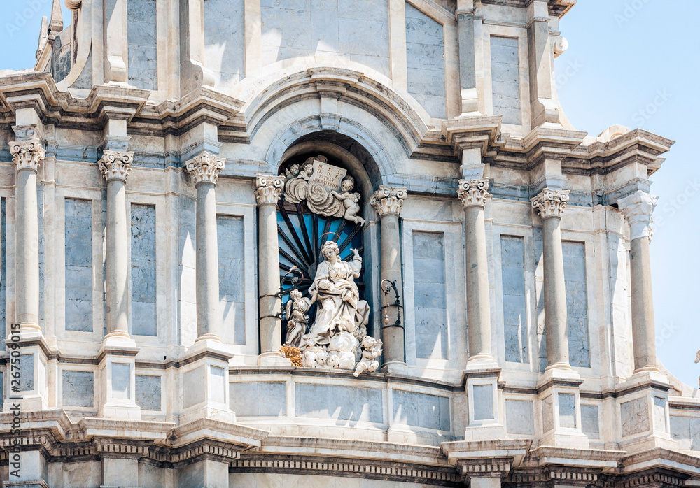 Beautiful cityscape of Italy, facade of old cathedral in Catania, Sicily.