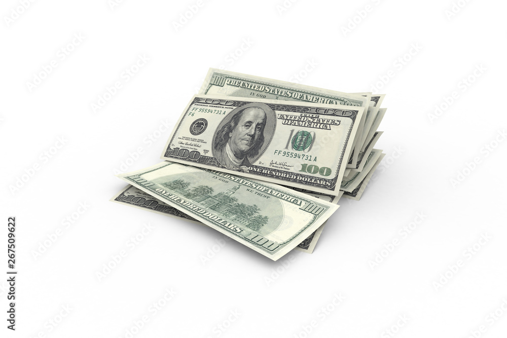 Dollar Banknotes Flying and Dropping on White Dollar Banknotes Flying and Dropping on White