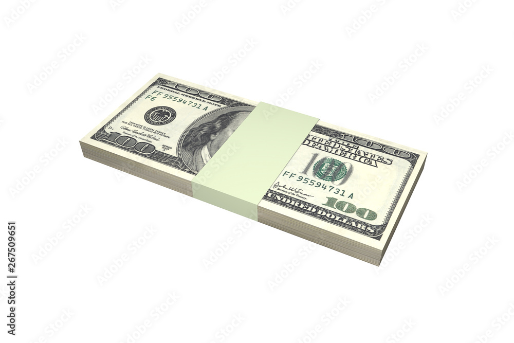 Stack of One Hundred Dollar Banknotes Render