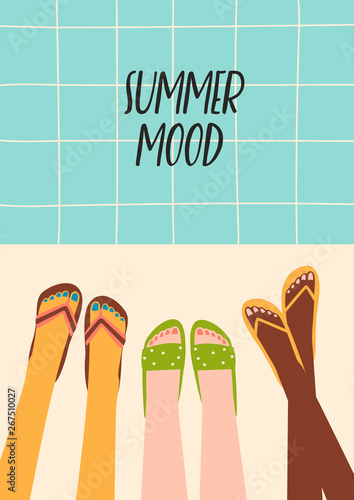 Vector illustration of female legs by the pool. Design elemen