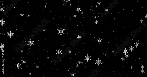 White snowflakes on the black Christmas background. 3D render image photo
