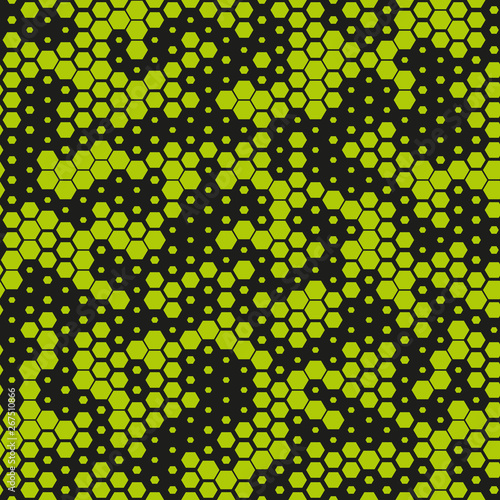 Camouflage pattern background seamless vector illustration. Digital abstract geometric modern texture. Fashion hexagonal green camouflage pattern.