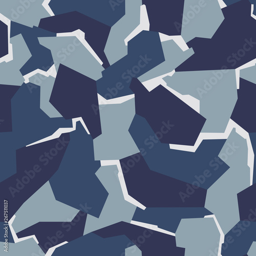 Abstract geometric camouflage seamless pattern background with blue marine tones