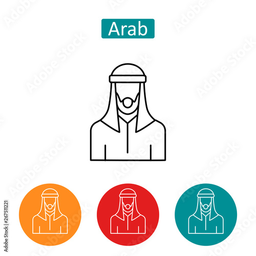 Muslim man wearing keffiyeh outline icons set.