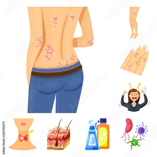 Isolated object of pain  and dermatology logo. Set of pain  and healthcare vector icon for stock.