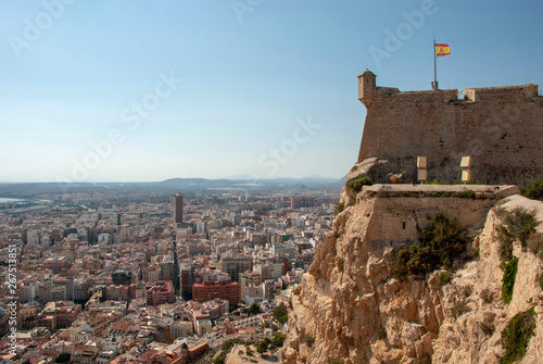 View to old town of Alicante with its castle, Spain