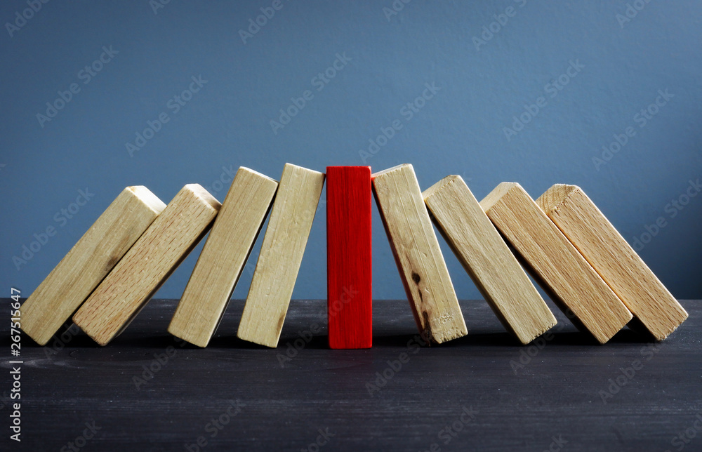 Successful leadership in business concept. Red and white wooden blocks. - obrazy, fototapety, plakaty 