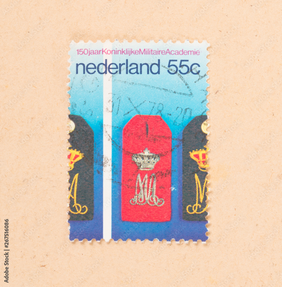 THE NETHERLANDS 1970: A stamp printed in the Netherlands shows a rememberance to 150 years of the Royal Military Academy, circa 1970