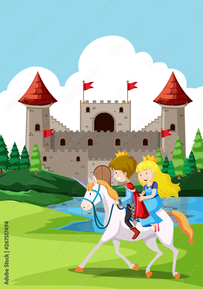 Happy prince and princes at the castle Stock Vector Adobe Stock