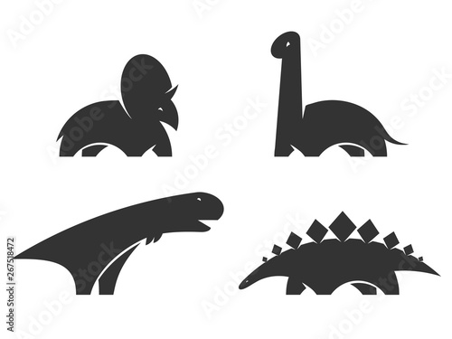 Dinosaur vector logo design element. Jurassic park world. Set dinosaurs silhouette isolated on white background. Collection dino icons web site template.