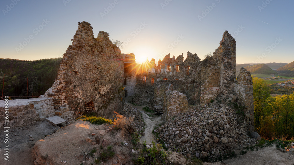 Fototapeta premium Ruin of castle Sasov sunset - Slovakia landmark landscape