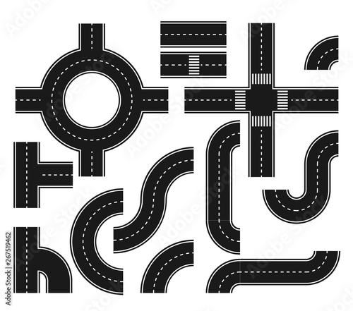 Asphalt roads design elements for city map