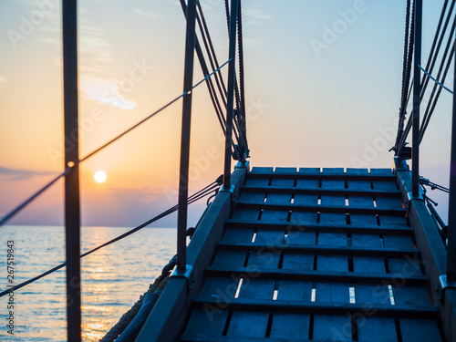 Sunset at the Sailboat deck while cruising © Netfalls