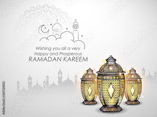 illustration of Ramadan Kareem Generous Ramadan greetings for Islam religious festival Eid with illuminated lamp