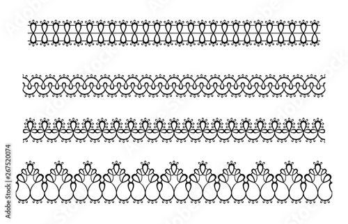 Lace seamless border isolated. Vector tracery ribbon, frill. Decorative pattern for textiles, laser cutting, woodcarving. Design for wedding invitation, card, scrapbooking. Vector illustration.