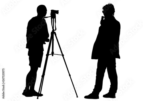 Man with a camera on white background
