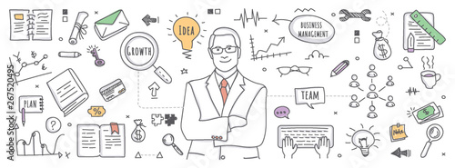 Business management in doodle illustration