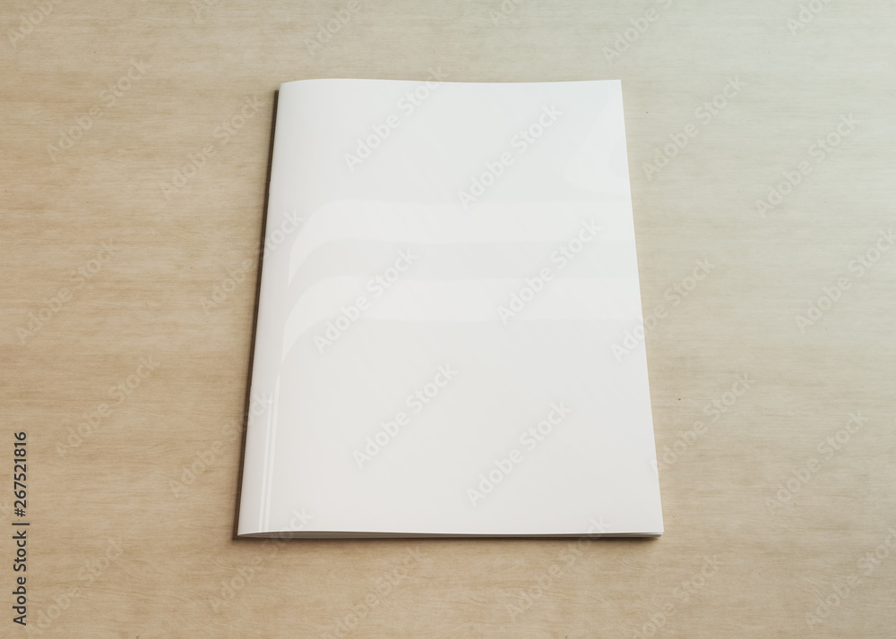 White magazine cover mockup on wood 3d rendering White magazine cover mockup on wood 3d rendering