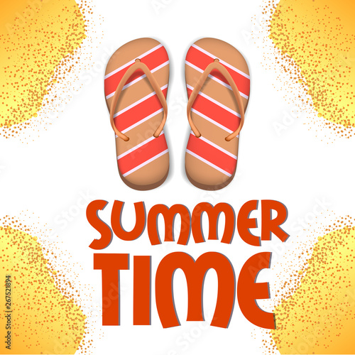 Summer time slipper relax with frame sand beach paradise background