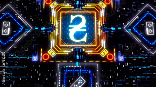 Hryvnia money cyber futuristic symbol. Abstract finance and business 3d render