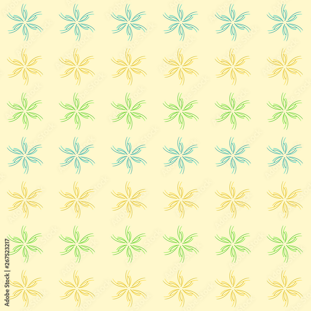 Illustration of a seamless background pattern of bright colors flowers motif round twisted forms of Asian or Turkish style Illustration of a seamless background pattern of bright colors flowers motif round twisted forms of Asian or Turkish style