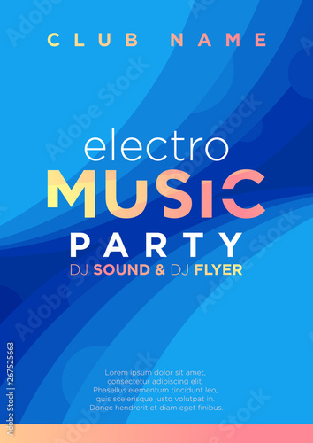 Vertical blue electro music party background with graphic elements and text.  
