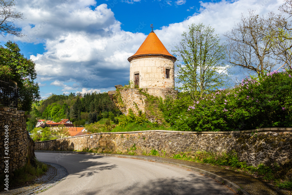Old tower in Bechyne - old city in South Bohemian region, Czech republic.