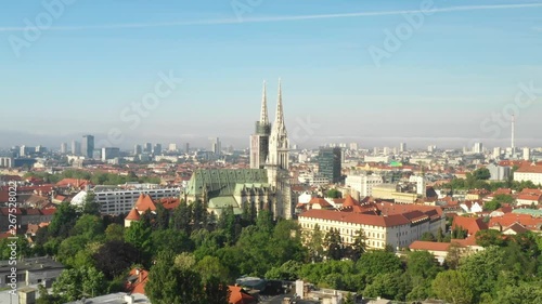 Wallpaper Mural Zagreb, capital of Croatia, city center aerial view from drone, towers of gothic catholic cathedral, rising reveal shot Torontodigital.ca