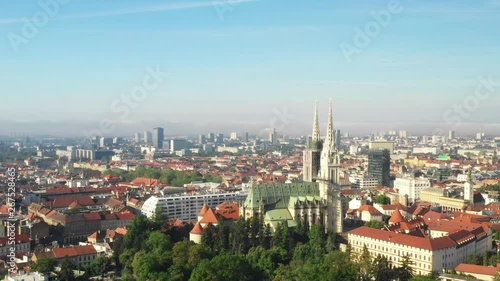 Wallpaper Mural Zagreb, capital of Croatia, city center aerial view from drone, towers of gothic catholic cathedral, rising reveal shot Torontodigital.ca