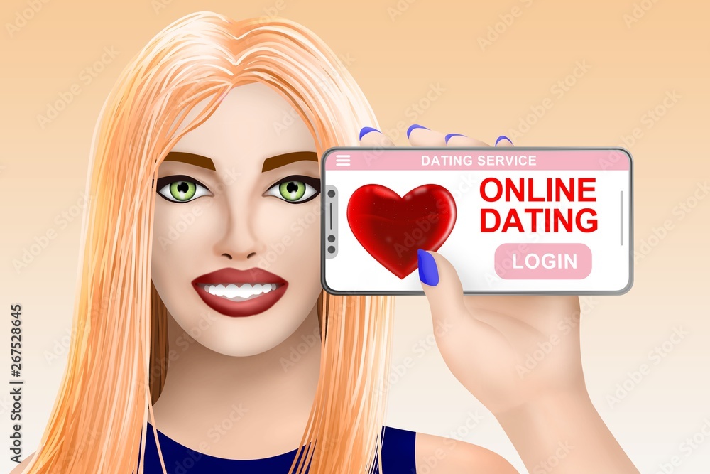 Concept online dating, matchmaking. Drawn nice girl on colourful background. Illustration Concept online dating, matchmaking. Drawn nice girl on colourful background. Illustration