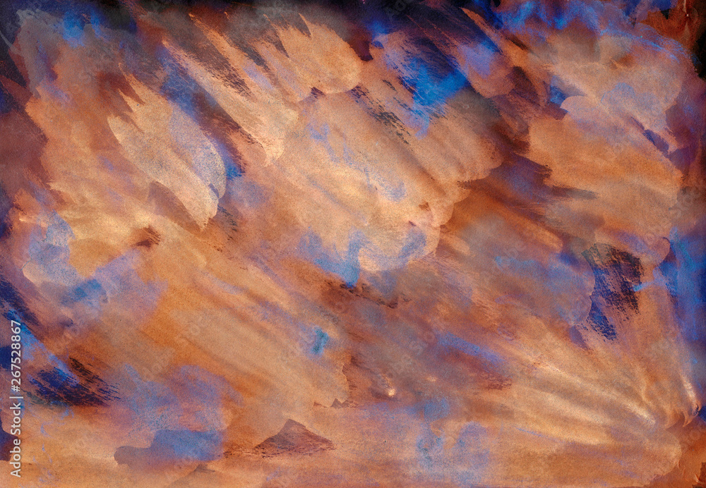 texture painted with watercolor of blue and light brown colors on a black color