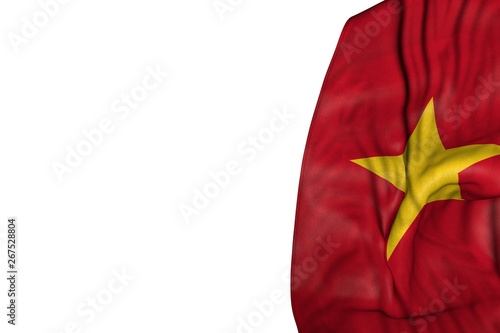cute Vietnam flag with big folds lying flat in left side isolated on white - any occasion flag 3d illustration..