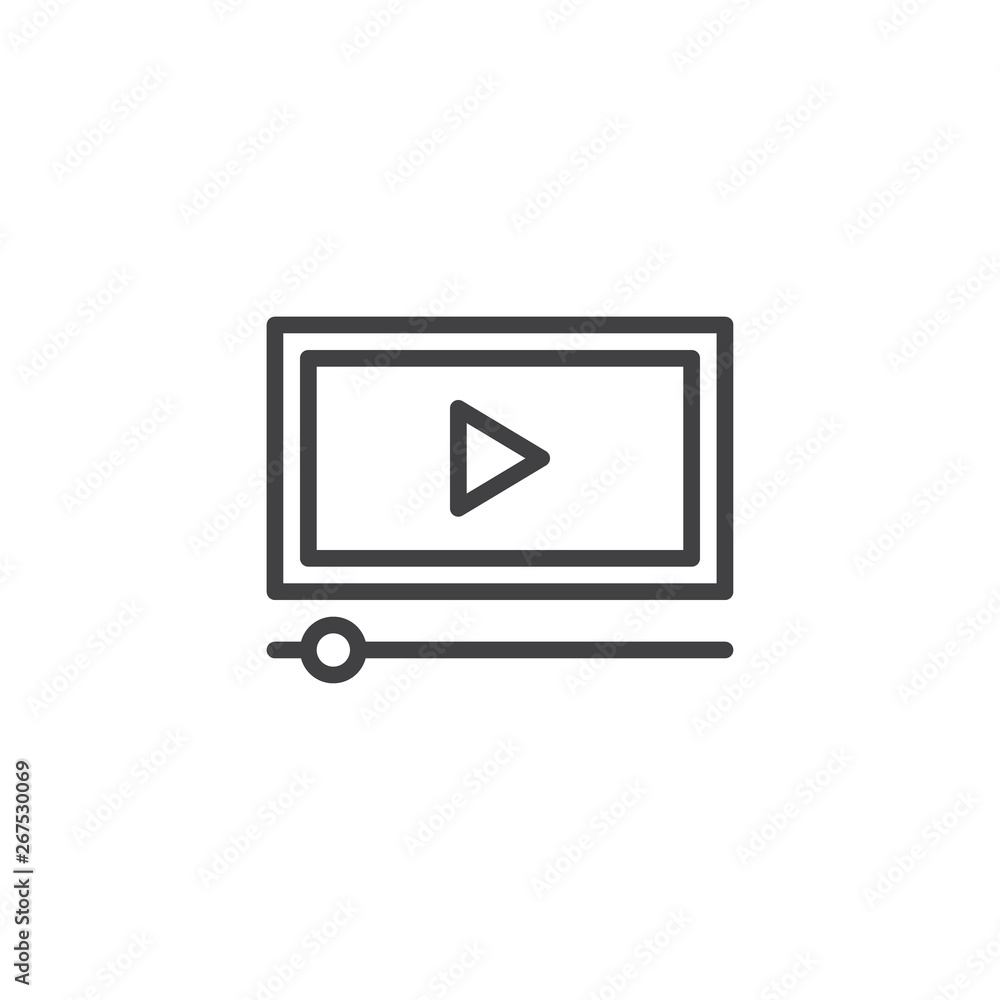 Multimedia player line icon. Video play button linear style sign for mobile concept and web design. Online media player outline vector icon. Symbol, logo illustration. Pixel perfect vector graphics