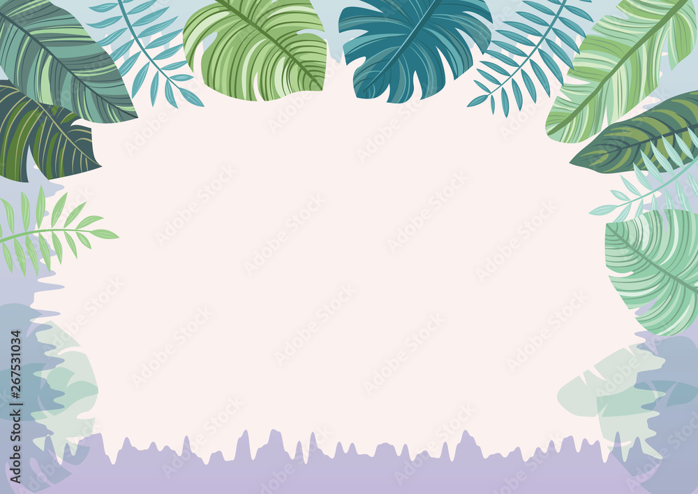 Naklejka premium Frame with tropical leaves. Tropical background.