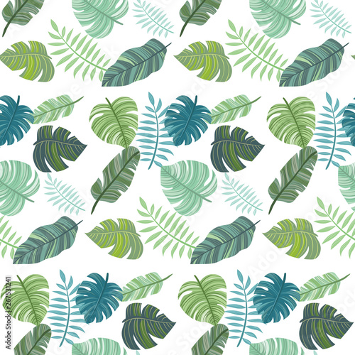 Sheamless pattern with tropical leaves. Tropical background. © alysantwanet