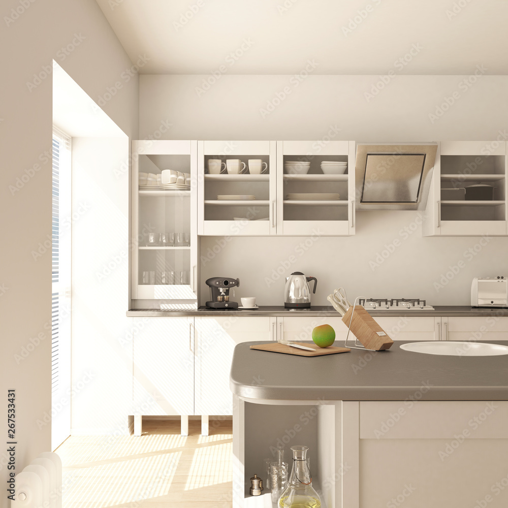 Fototapeta Render of 3D Contemporary kitchen
