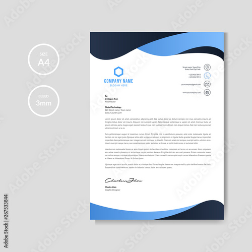 Modern blue wavy letterhead background