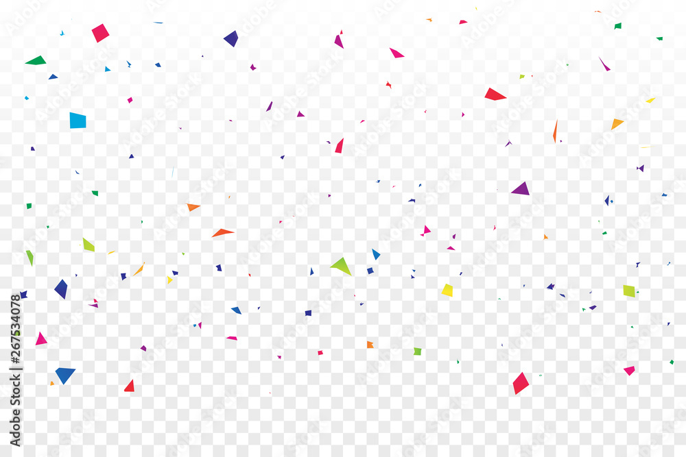 Colorful Confetti On Transparent Background. Celebration & Party. Vector Illustration - obrazy, fototapety, plakaty 