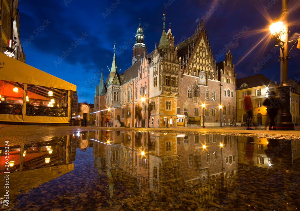 Historic Town Hall at night. Wroclaw, Poland.