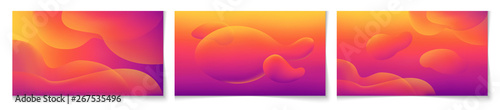 Set of horizontal abstract color background with liquid shapes. Wallpaper template is vibrant orange to purple gradient. Vector illustration.