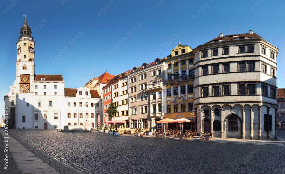 Panoramic image of main square in the morning in Goerlitz, Germany
