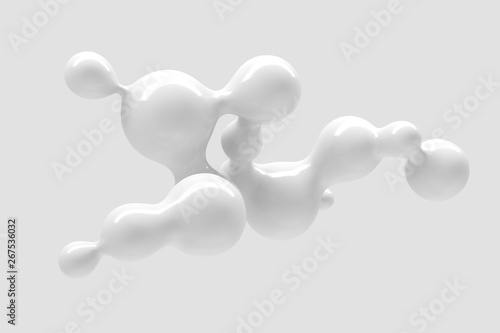 Digital metaball background of flying overflowing into each other shiny spheres 3D illustration