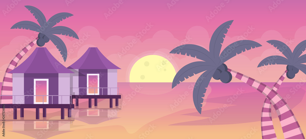 Obraz premium Beach resorts landscape illustration