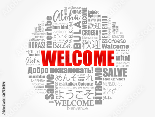 WELCOME word cloud in different languages, conceptual background
