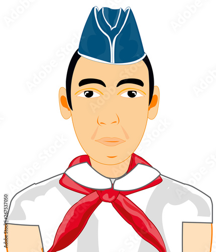Boy in oversea cap and red pioneer tie