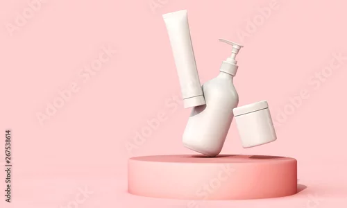 Obraz Blank white cosmetic skincare makeup containers. 3D Render